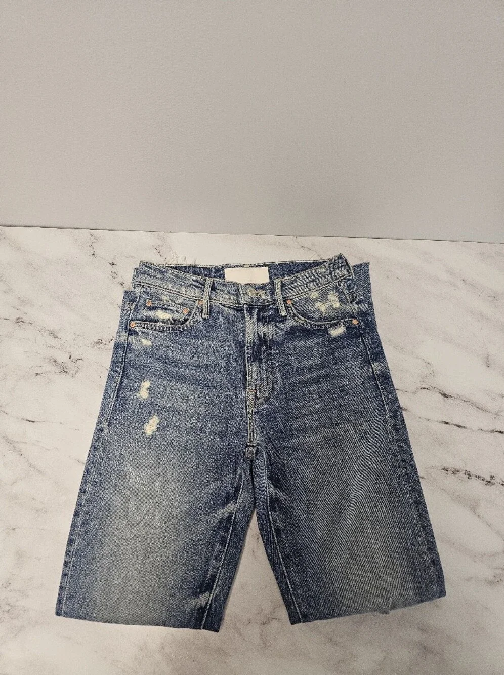 MOTHER The Insider Crop Step Fray‎ Distressed High Straight Leg Blue Jeans 24